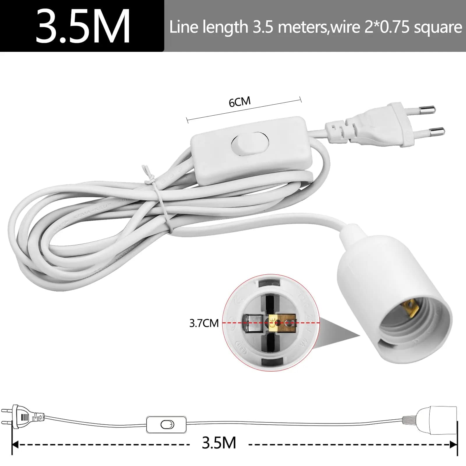 Prise ue 3.5m 6m câbles de cordon d'alimentation E27 support de Base de lampe avec fil de commutatio