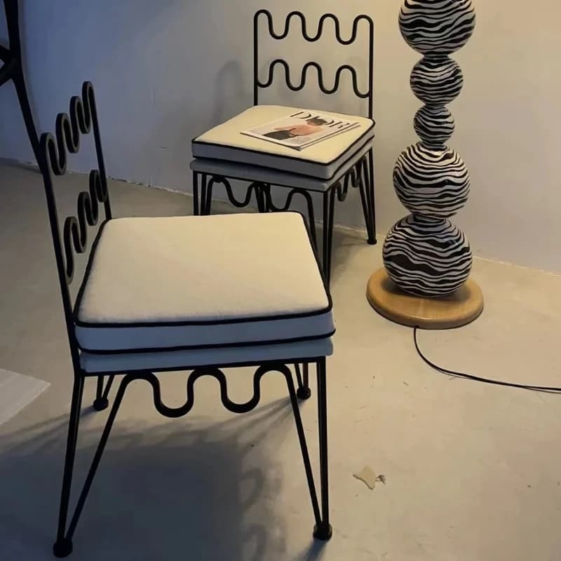 Chaise de salle à manger rétro française, Table et chaise de salle à manger ondulée en fer pour la m