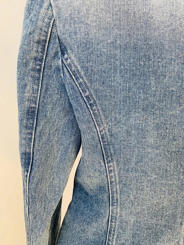 HIGH STREET Nouveauté 2026 Blazer en jean pour femme, coupe ajustée, croisé, avec boutons motif lion
