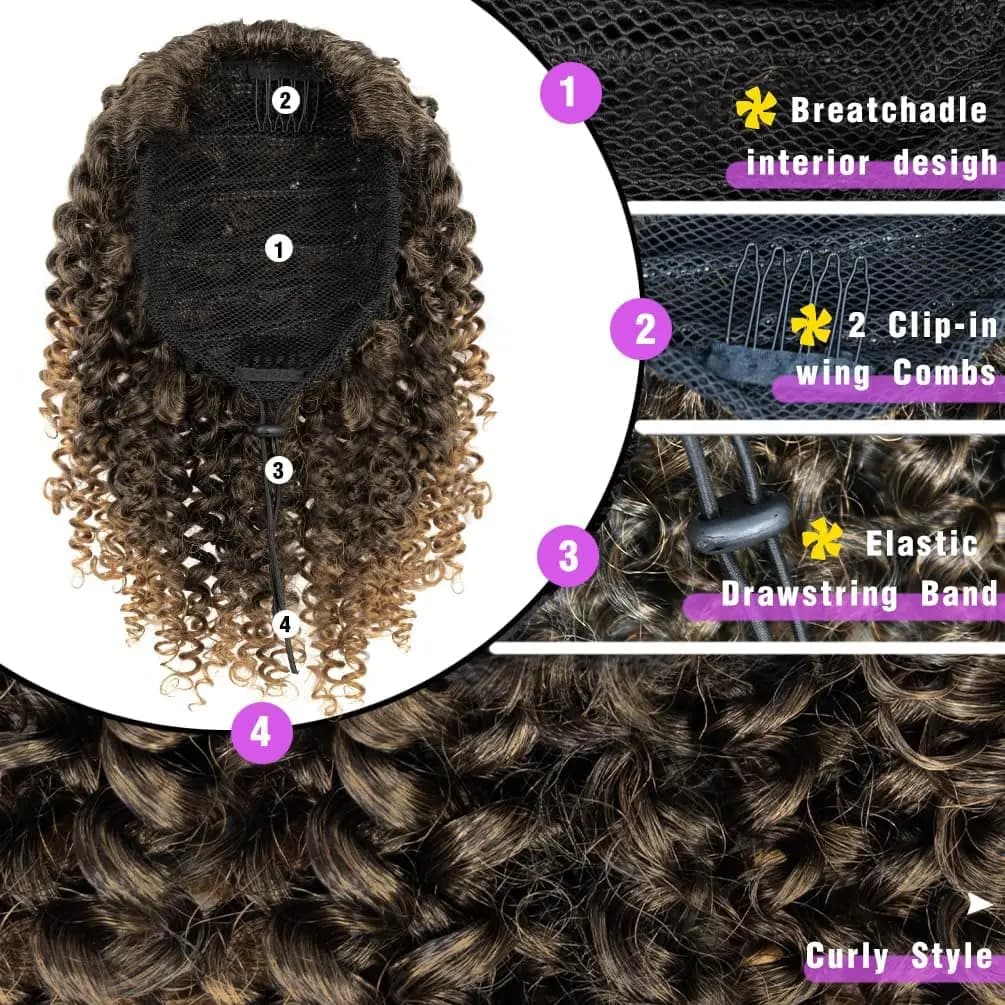 Synthétique court Afro crépus bouclés queue de cheval morceau de cheveux pour afro-américain queue d