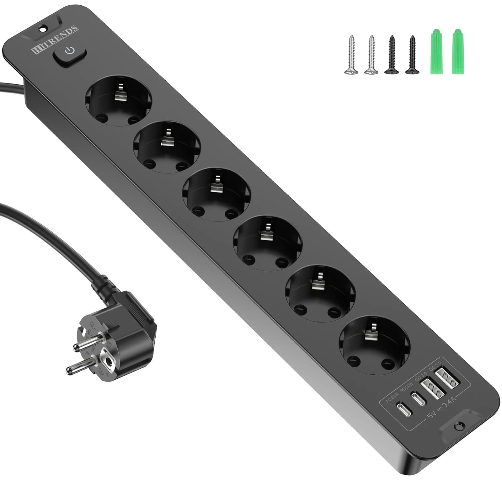 Prise encastrée de bureau ue avec USB, 6 prises de courant avec câble d'extension de 2m, adaptateur 