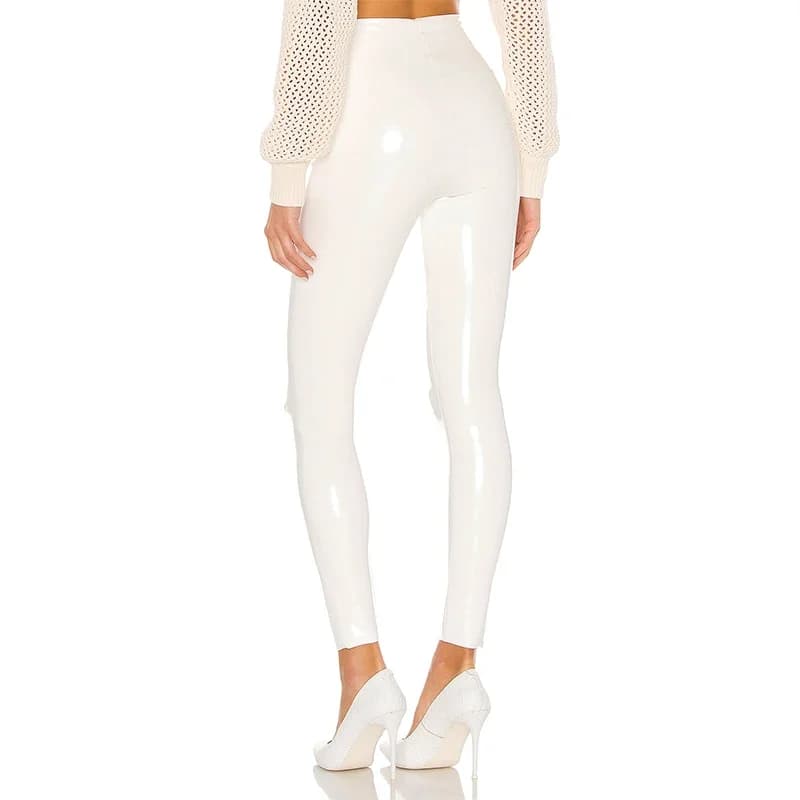 Femmes brillant en cuir PU blanc PVC pantalon mince 4XL Sexy Leggings Latex extensible taille haute 