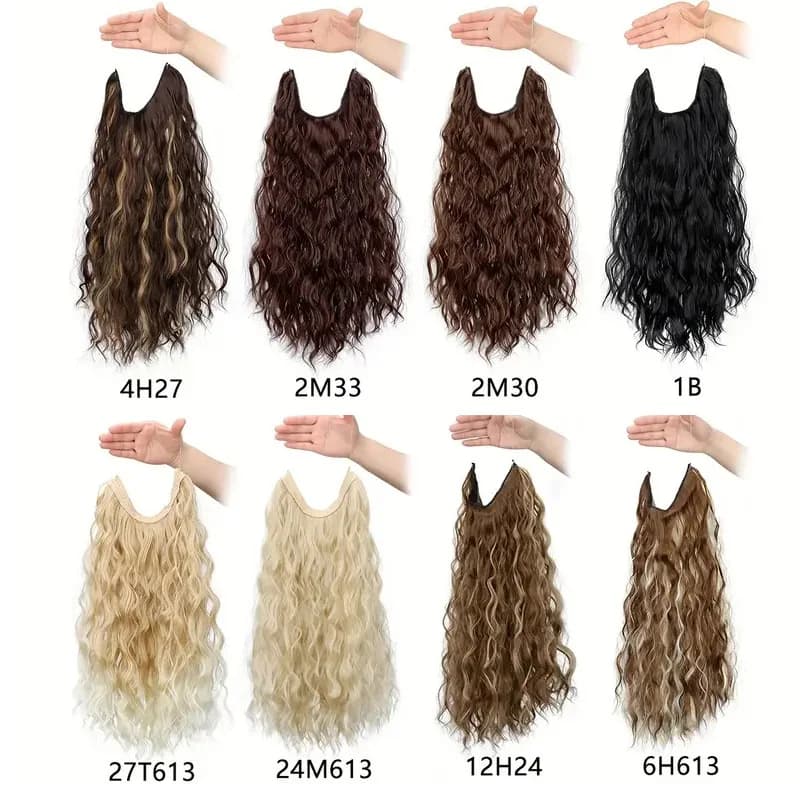 Extension capillaire synthétique de ligne de pêche de 18 pouces, postiche noire Blonde une pièce lon