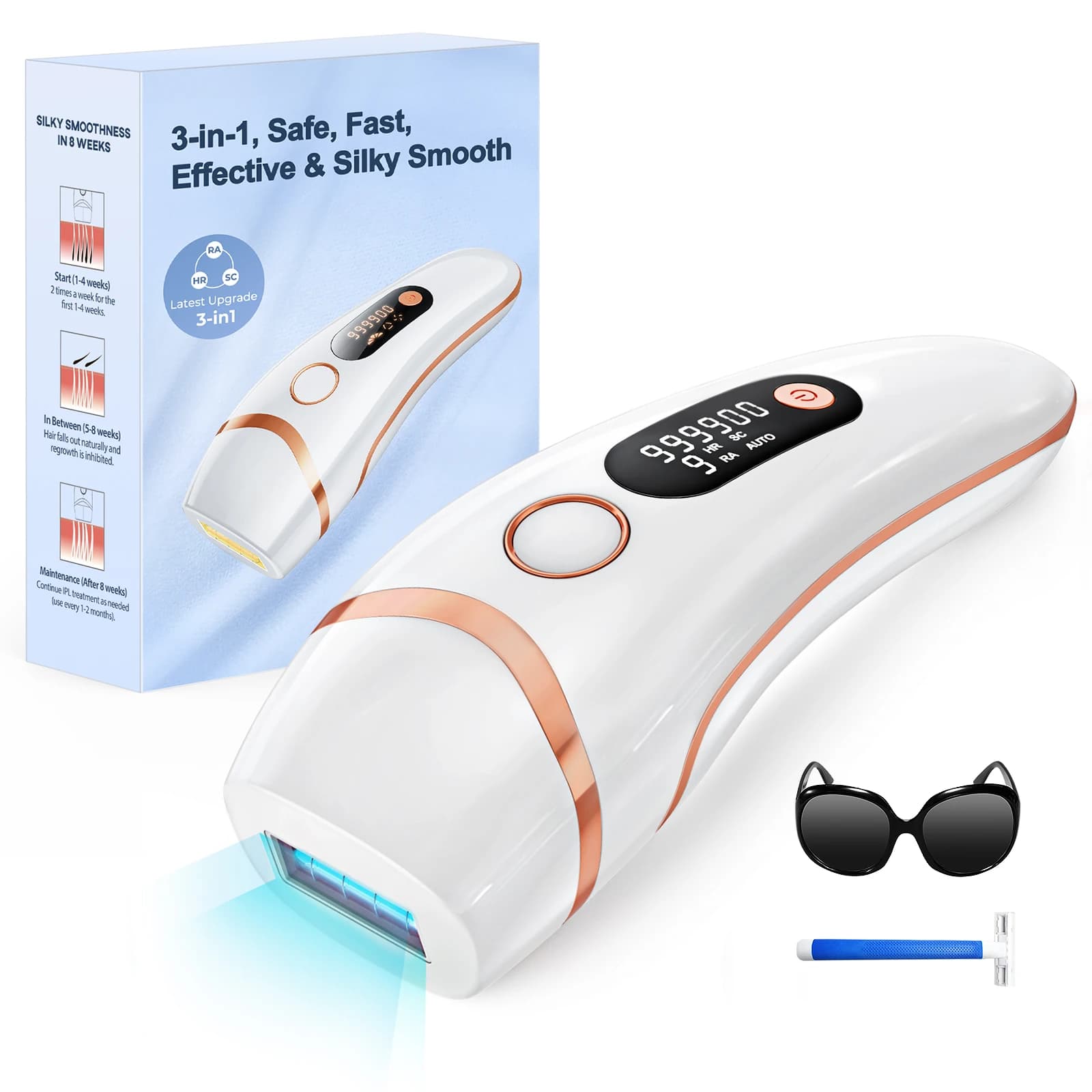 Appareils IPL Laser d'épilation 17J 999900   Light Pulses HR/SC/RA 9 niveaux épilation indolore pour