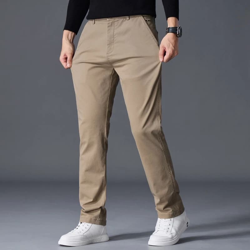 Pantalon en coton pour homme, coupe droite classique, élastique, couleur unie, décontracté, pour aff