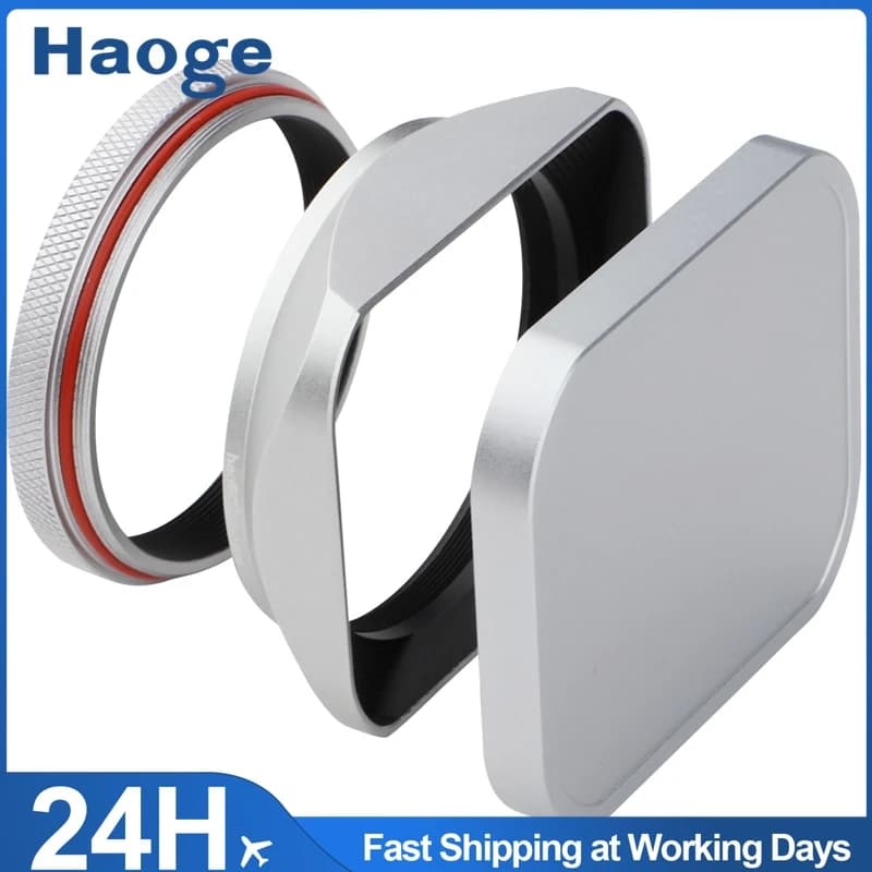 Haoge – pare-soleil carré en métal avec capuchon et anneau d'adaptation de 49mm, pour appareil photo