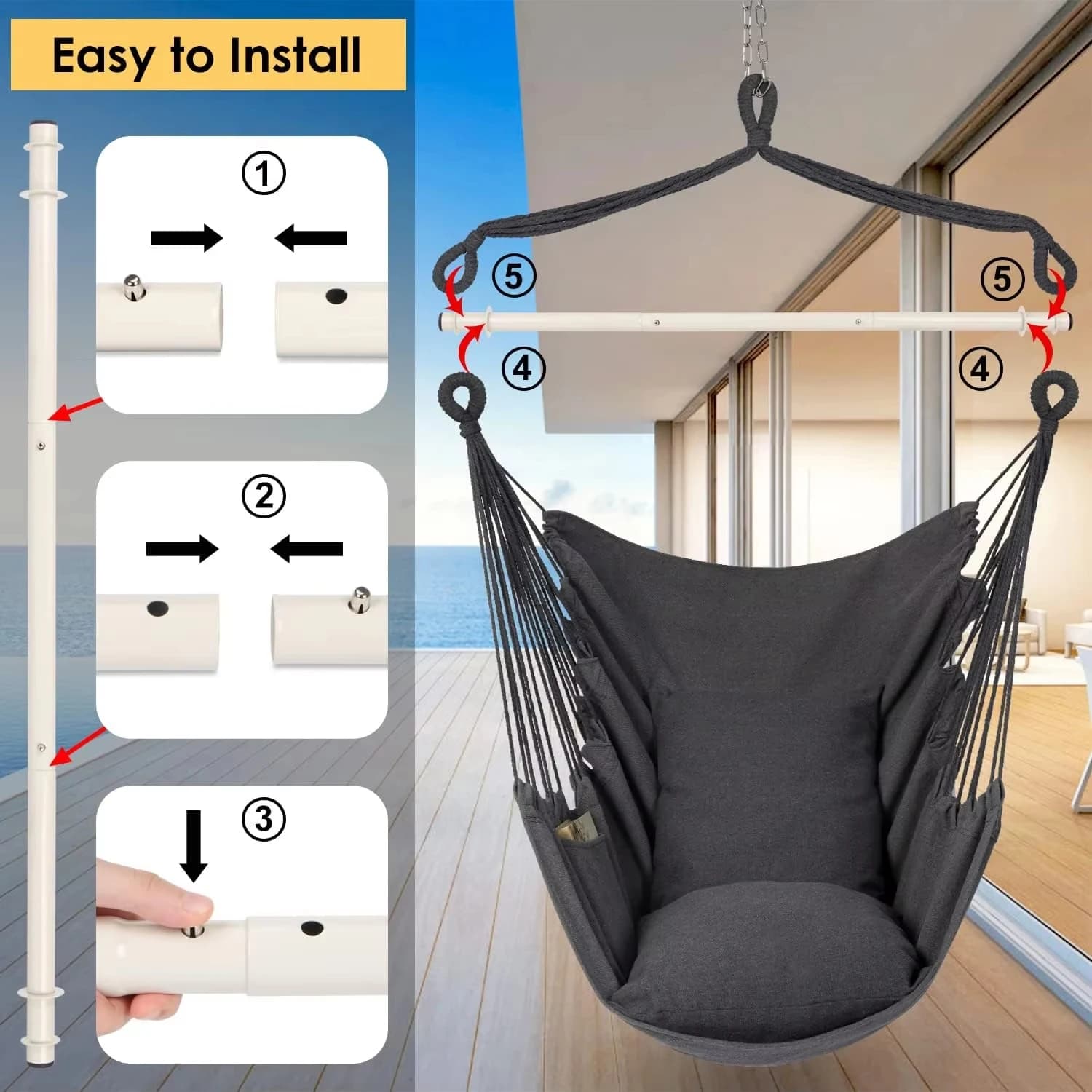 Hamac suspendu Durable, meubles de chambre à coucher, balançoire suspendue, corde en coton pour inté