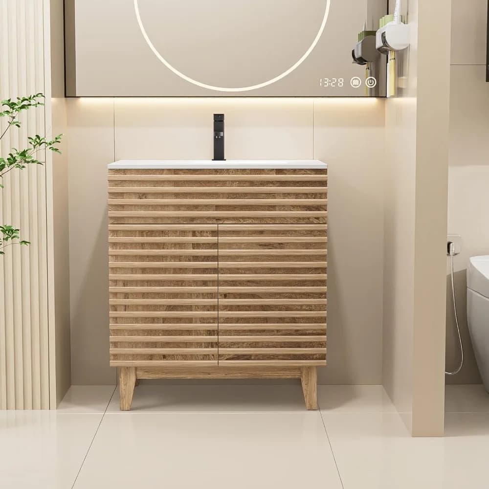 30 vanités de salle de bain avec lavabo combiné, armoire de rangement du milieu du siècle avec rayur