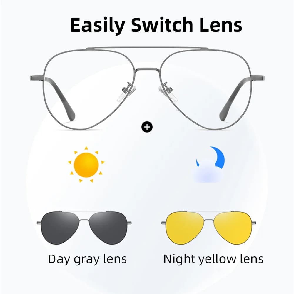 VIVIBEE Aviation magnétique polarisé pince sur lunettes de soleil pilote hommes Vision nocturne lune