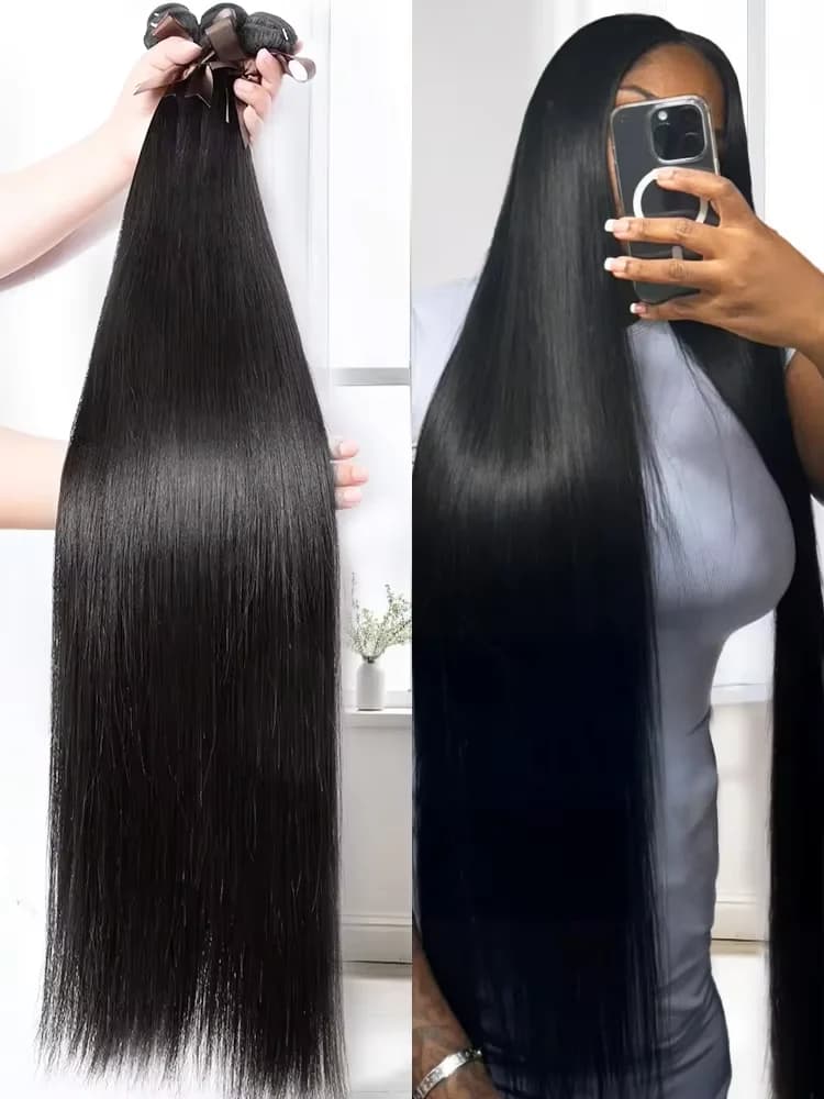 Lot de 3 ou 4 mèches de cheveux humains vierges brésiliens lisses comme des baguettes, 30 à 40 pouce