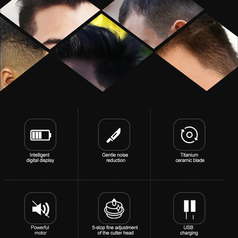Tondeuse à cheveux électrique sans fil professionnelle, affichage LED, lame en céramique, ménage à f