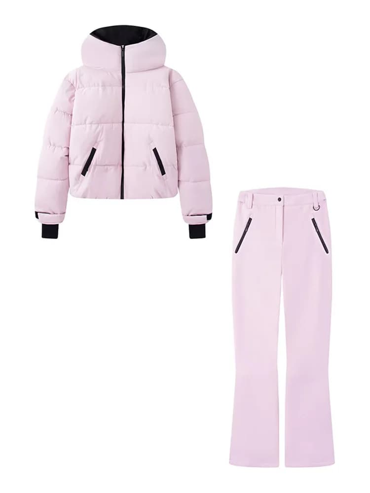 HH femmes mode poche fermeture éclair manches longues à capuche ski coton rembourré cordon veste + t