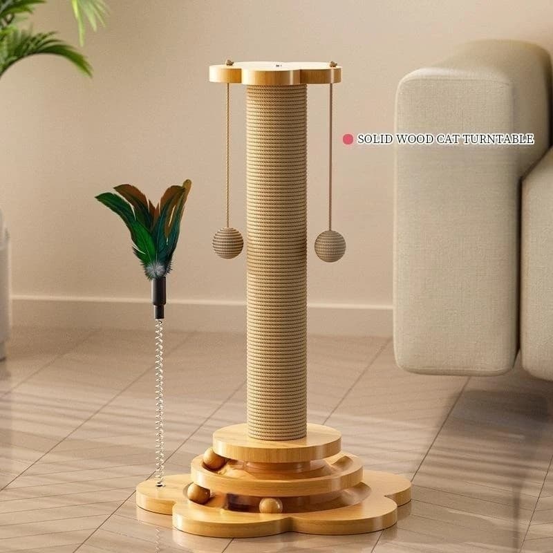 Jouet pour chat en bois massif, plateau tournant pour chat, boules de bâton amusantes, planche à gra