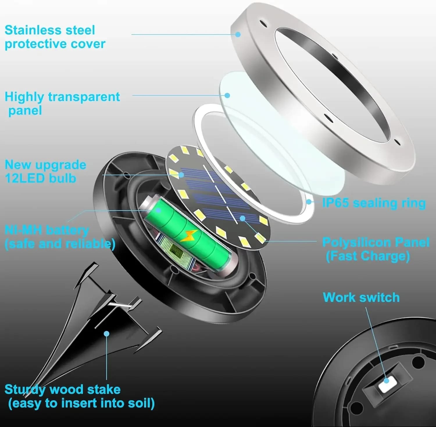 Lampes solaires au sol, décorations extérieures, lampes de jardin solaires à 12 LED étanches, lumièr