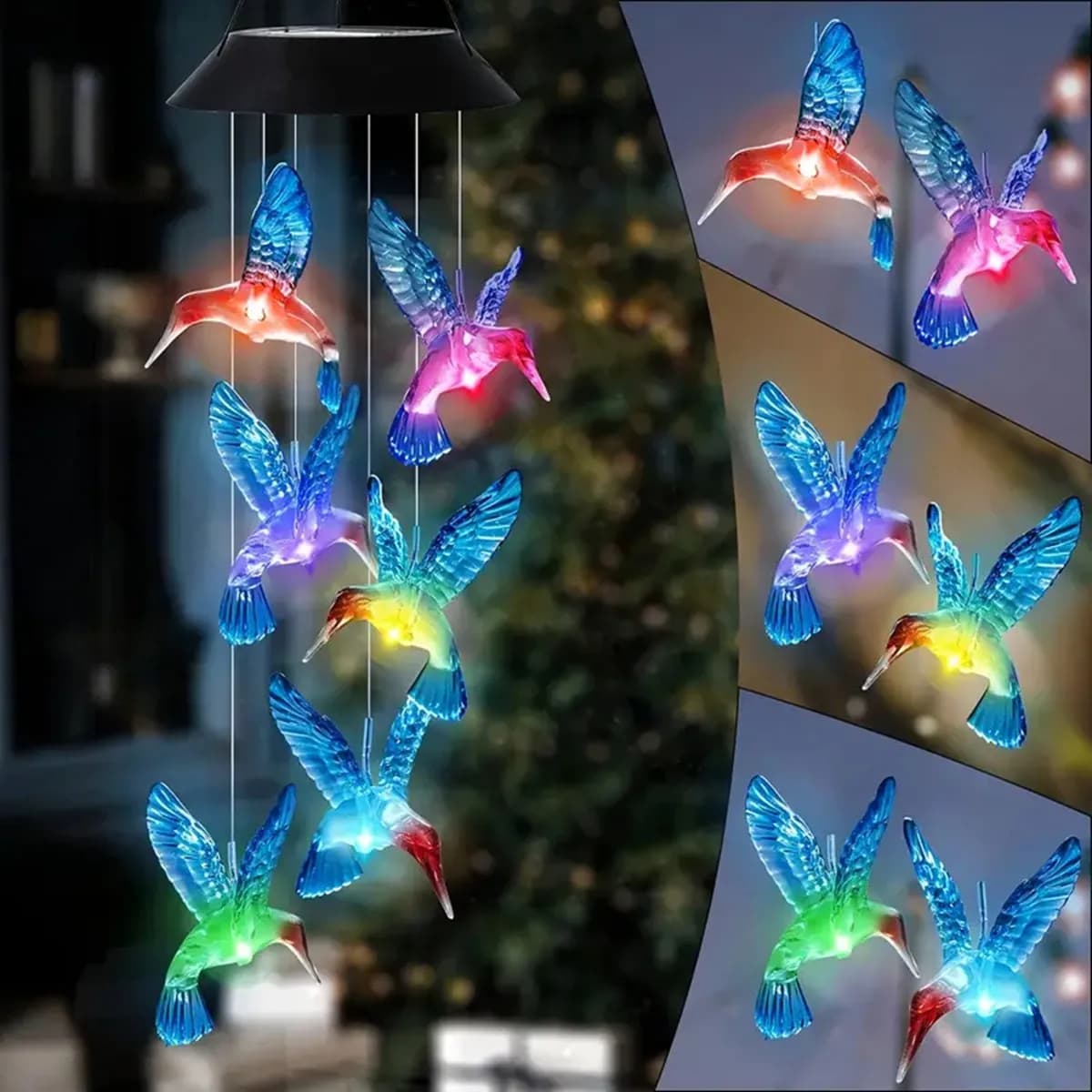 Carillons éoliens solaires à couleur changeante, 1 pièce, lumières colibri solaires d'extérieur, car
