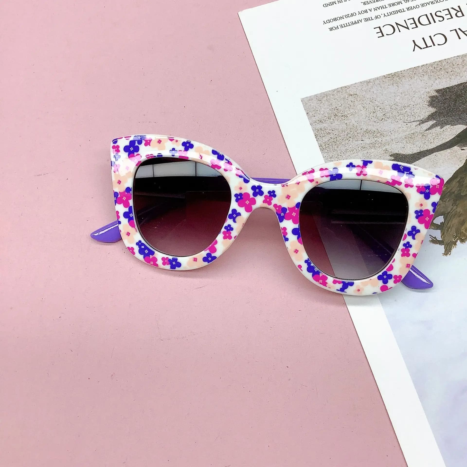 Nouveau sac de voyage à la mode, lunettes de soleil à fleurs pour enfants, Anti UV, lunettes de Prot