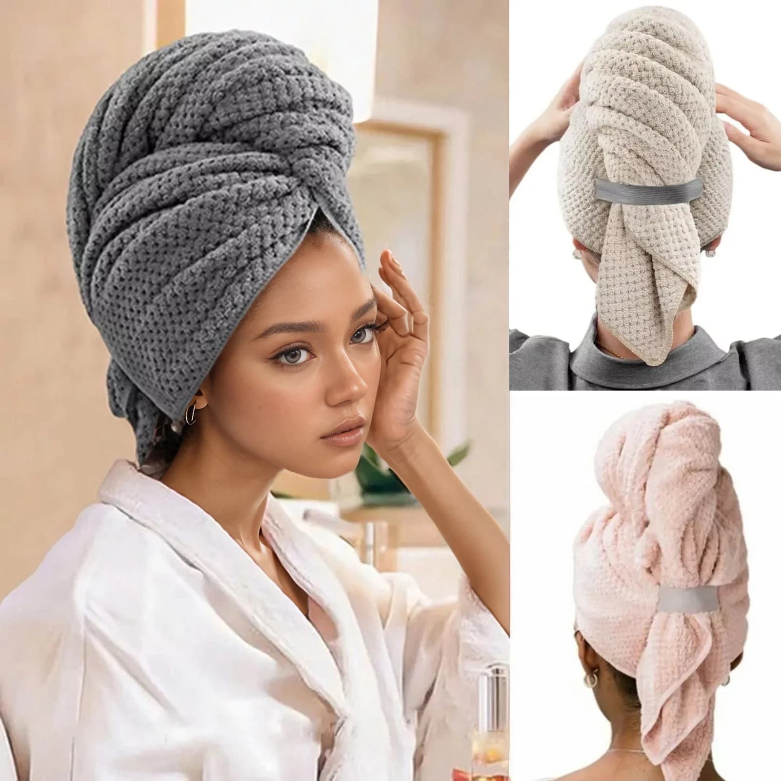Serviette pour cheveux de couleur unie, bonnet pour cheveux secs texturés, serviette pour cheveux ab