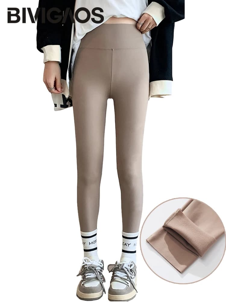 BIVIGAOS automne hiver brossé requin Leggings pantalons femmes sans couture sensation nue taille hau