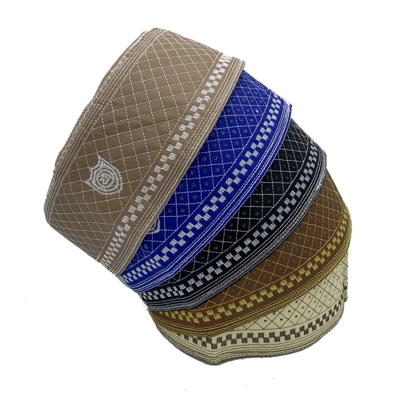 Chapeau de prière pour hommes musulmans, broderie en coton, chapeaux pour Ramadan islamique, accesso