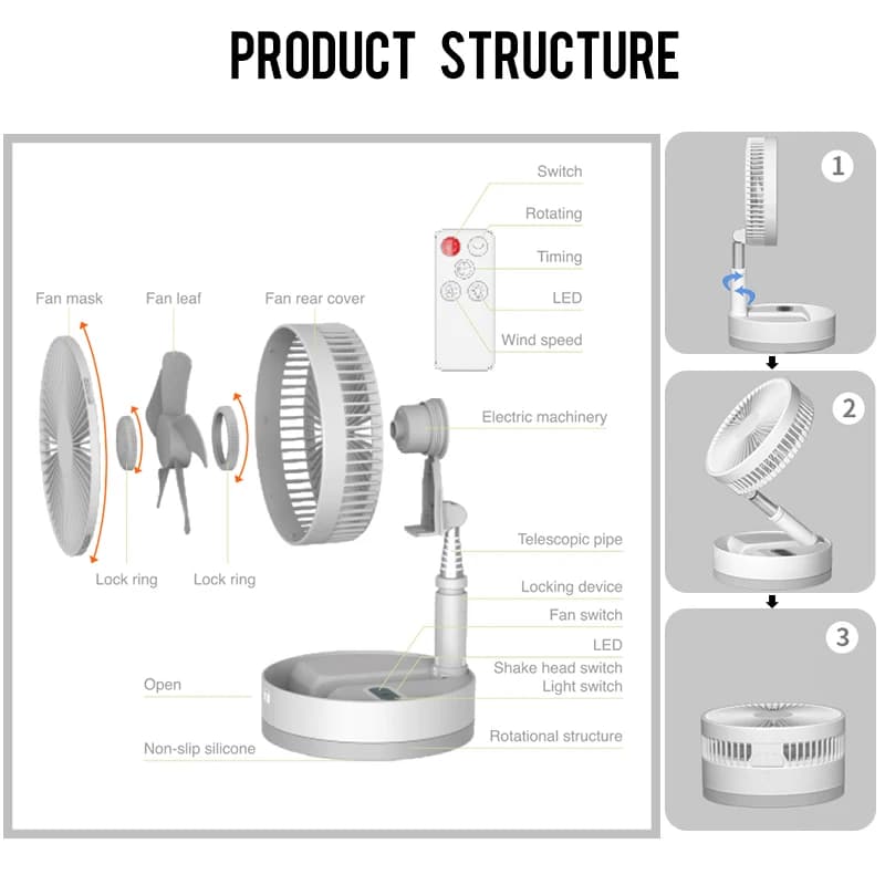 P10 10800mAh ventilateur Portable pliant USB télécommande refroidisseur d'air silencieux Rechargeabl