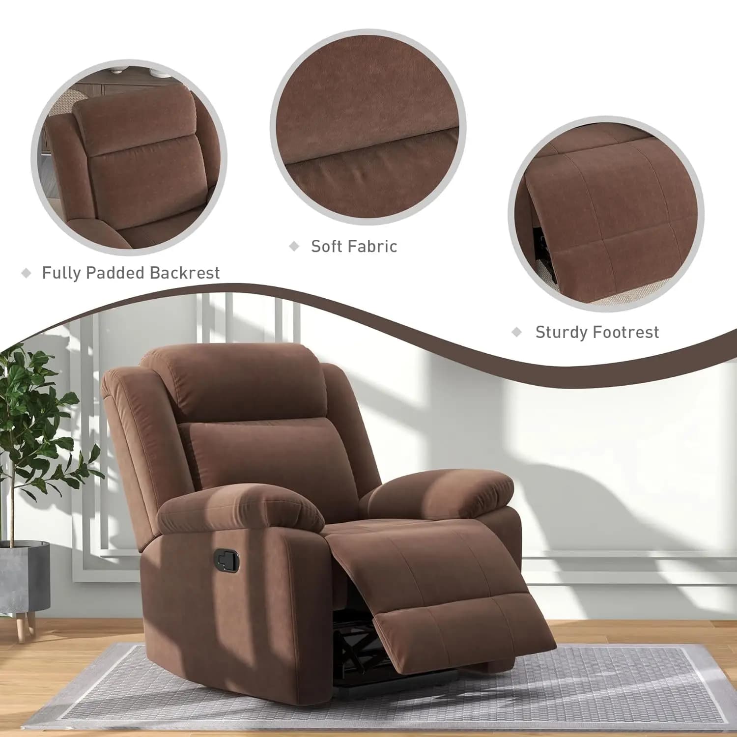 Fauteuil inclinable à bascule pour adultes, fauteuil inclinable à bascule manuel rembourré, canapé s