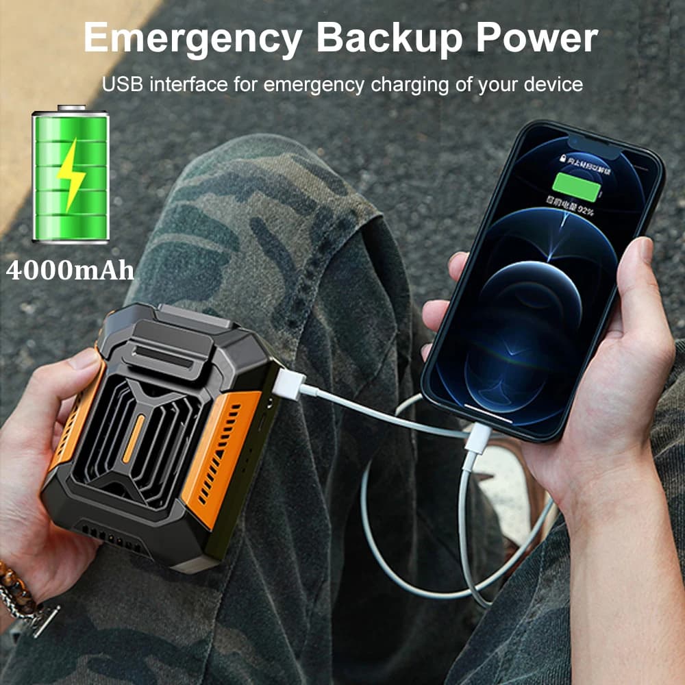 Mini ventilateur portable à clip de taille, aste par USB, pour camping en plein air, avec batterie e