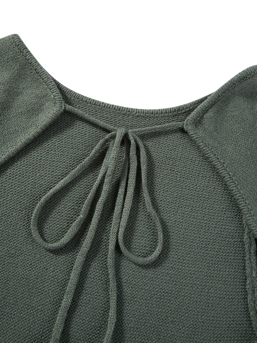 Robe moulante tricotée pour femmes, manches longues, cravate, dos nu, col rond, couleur unie, garnit