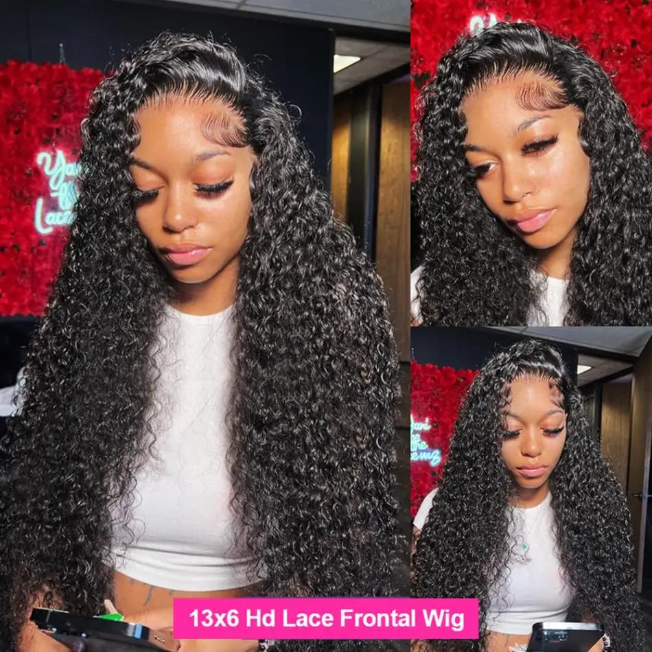 Perruque Lace Frontal Wig brésilienne naturelle bouclée, cheveux humains, Loose Deep Wave, 13x6, 13x