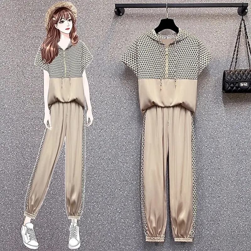 T-shirt à manches courtes et pantalon de survêtement pour femme, ensemble de sport, décontracté, amp