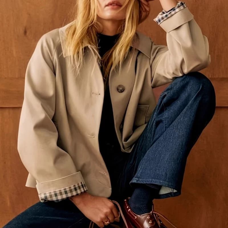 Nouveau Trench court pour femmes revers boutonné surdimensionné décontracté veste courte avec doublu