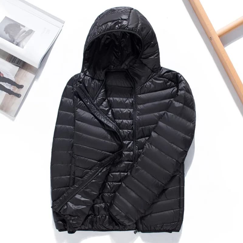 Doudoune Légère à Capuche pour Homme, Doudoune Courte, Grande Taille, Décontractée, Couleur Unie, No
