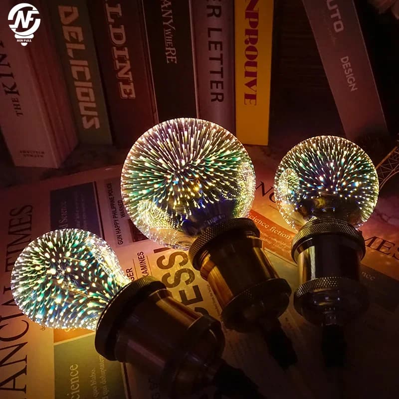 Ampoule LED Star Fire Works 3D E27 Vintage Edison, lumière de nuit AC110V 220V A60 ST64 G80 G95 G125