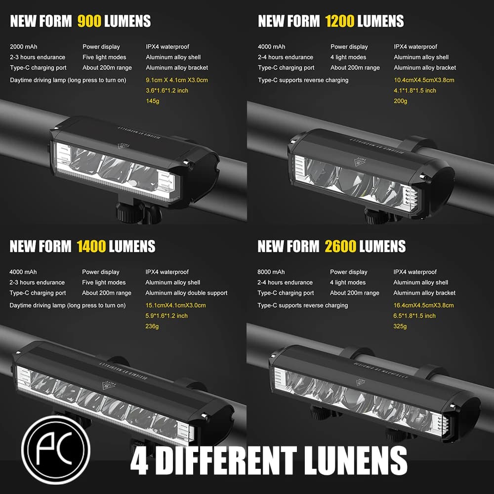 Lampe de vélo PCycling, éclairage avant 2600 lumens, lampe de vélo 8000 mAh, lampe torche étanche, c