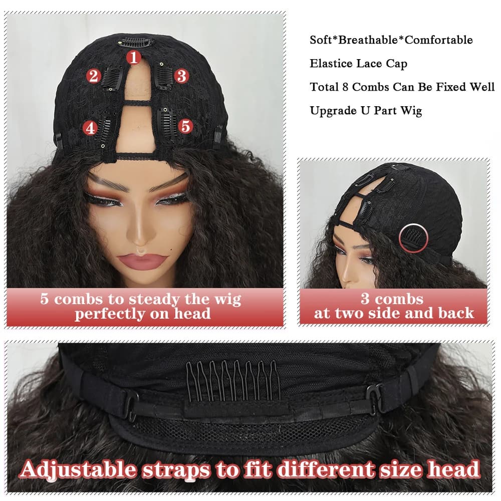 X-TRESS Afro bouclés V partie perruque avec boucles rebondissantes synthétique crépus droites sans c
