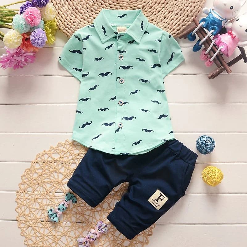 Costume d'été pour garçon, chemise imprimée à manches courtes + Short, en coton, vêtements mignons p