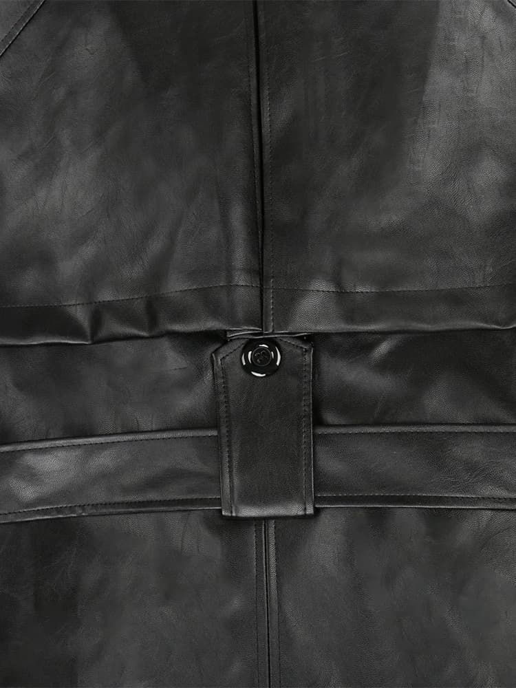 Nerazzurri – Trench-Coat en cuir Pu noir pour femme, Long, surdimensionné, ceinture Double boutonnag