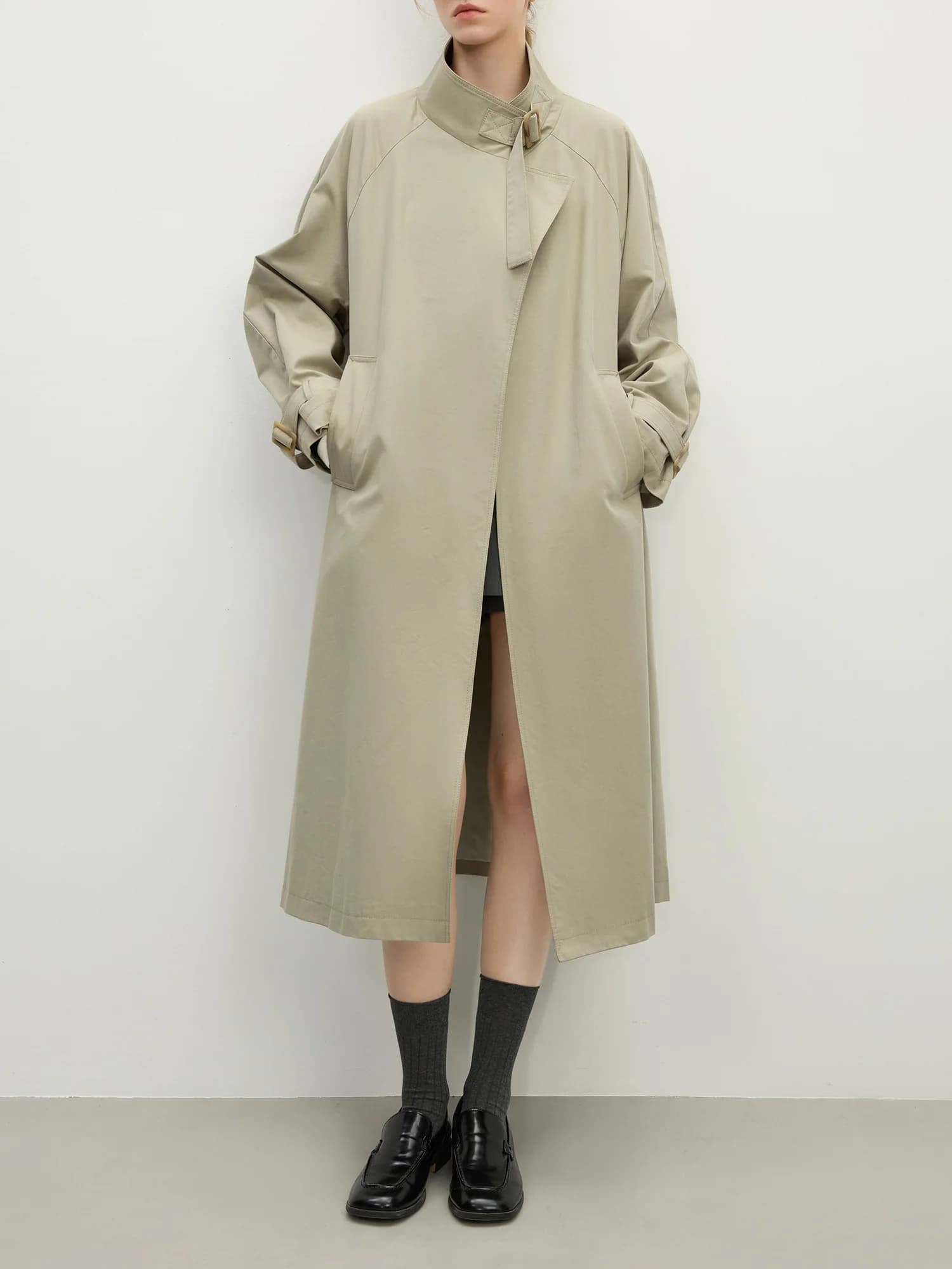 FSLE-Manteau long décontracté à col montant pour femme, tenue de bureau, style britannique, nouvelle