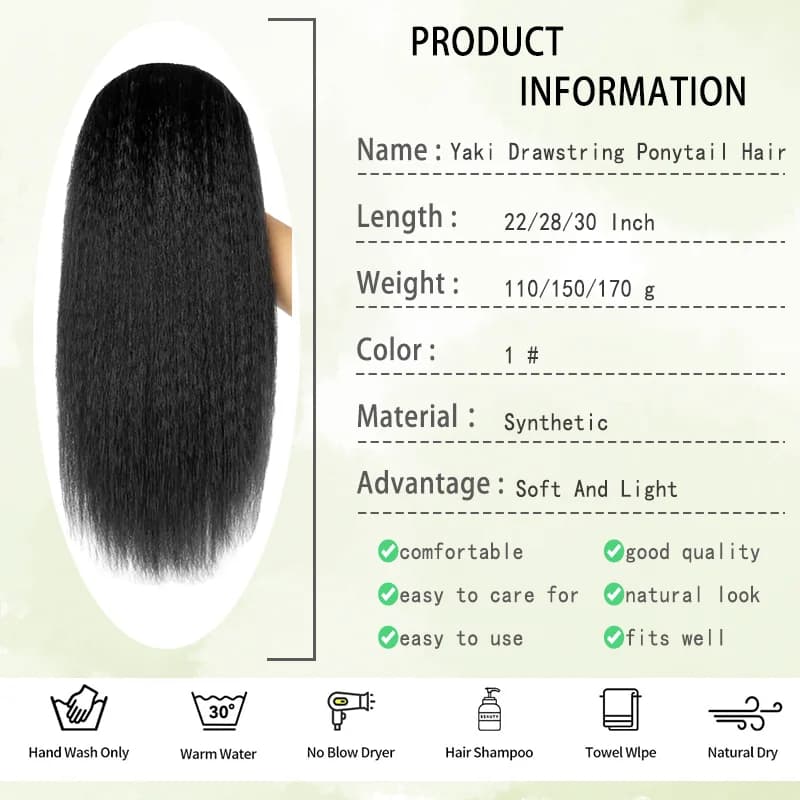 Perruque Synthétique Longue Crépue Lisse de 22/28/30 Pouces, Sans Colle, Pré-Customisée, Yaki, pour 