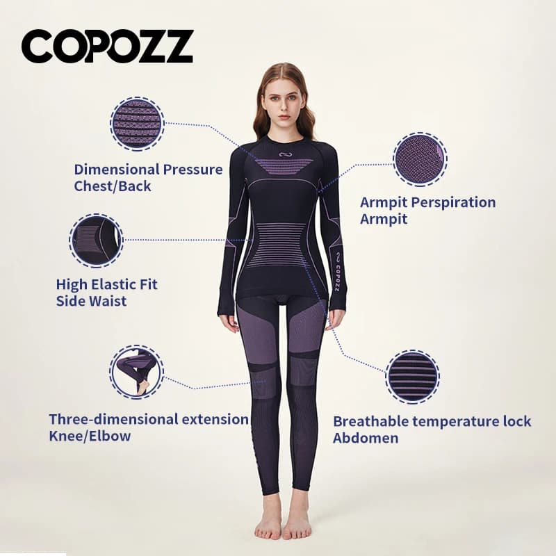 COPOZZ hommes femmes Ski sous-vêtement thermique ensembles Sport séchage rapide survêtement Fitness 