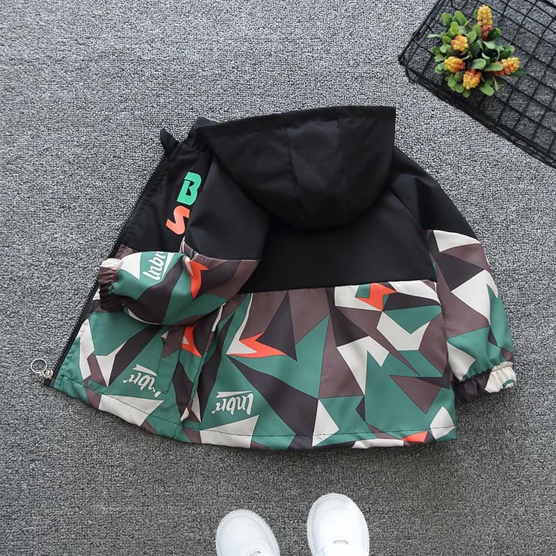 Veste à Capuche avec Fermeture Éclair pour Garçon, Coupe-Vent Fin, Manteau Décontracté, Imprimé Joli