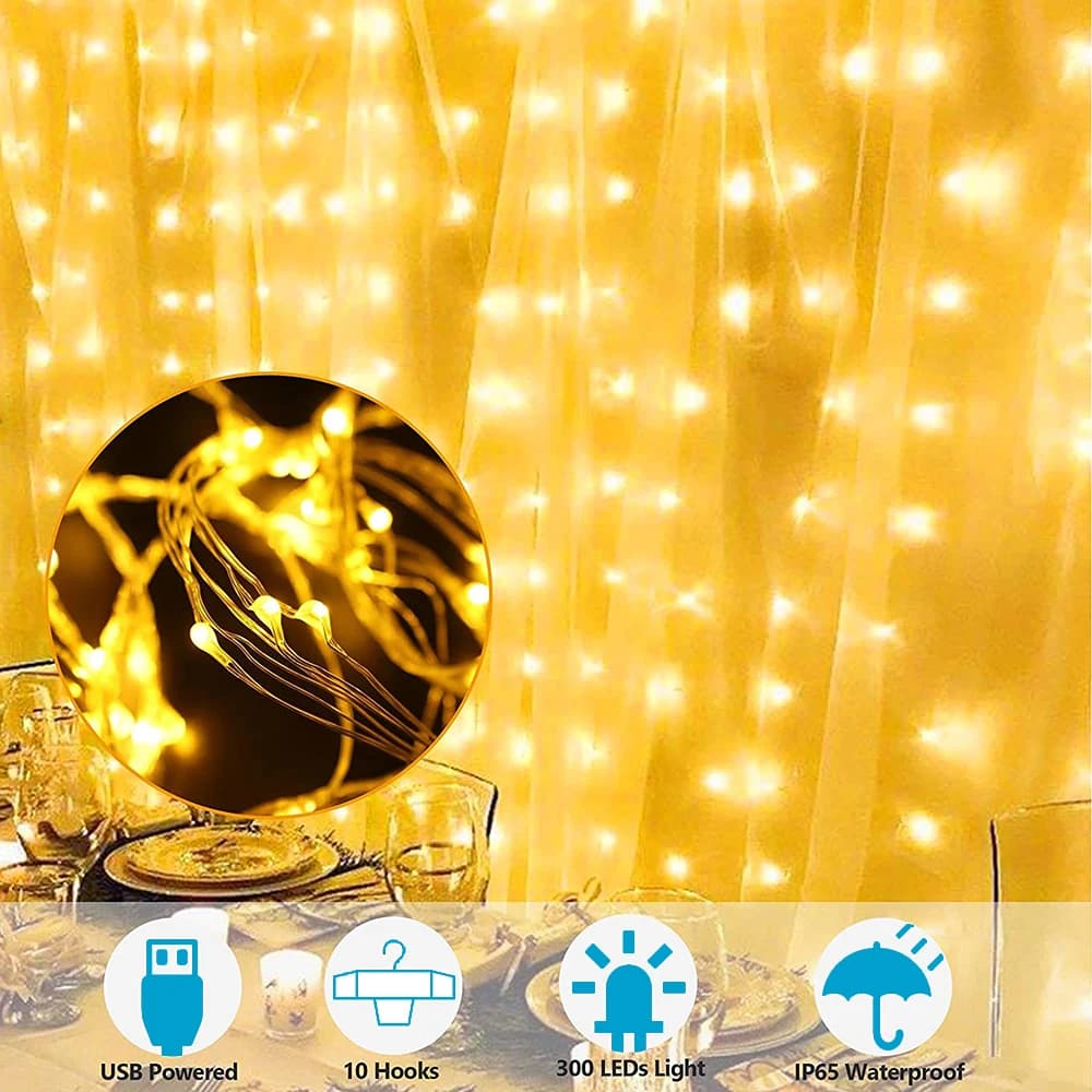 Guirxiété lumineuse dégradée de rideau de LED, 8 modes, nouvel an, fête de Noël, décoration de maria