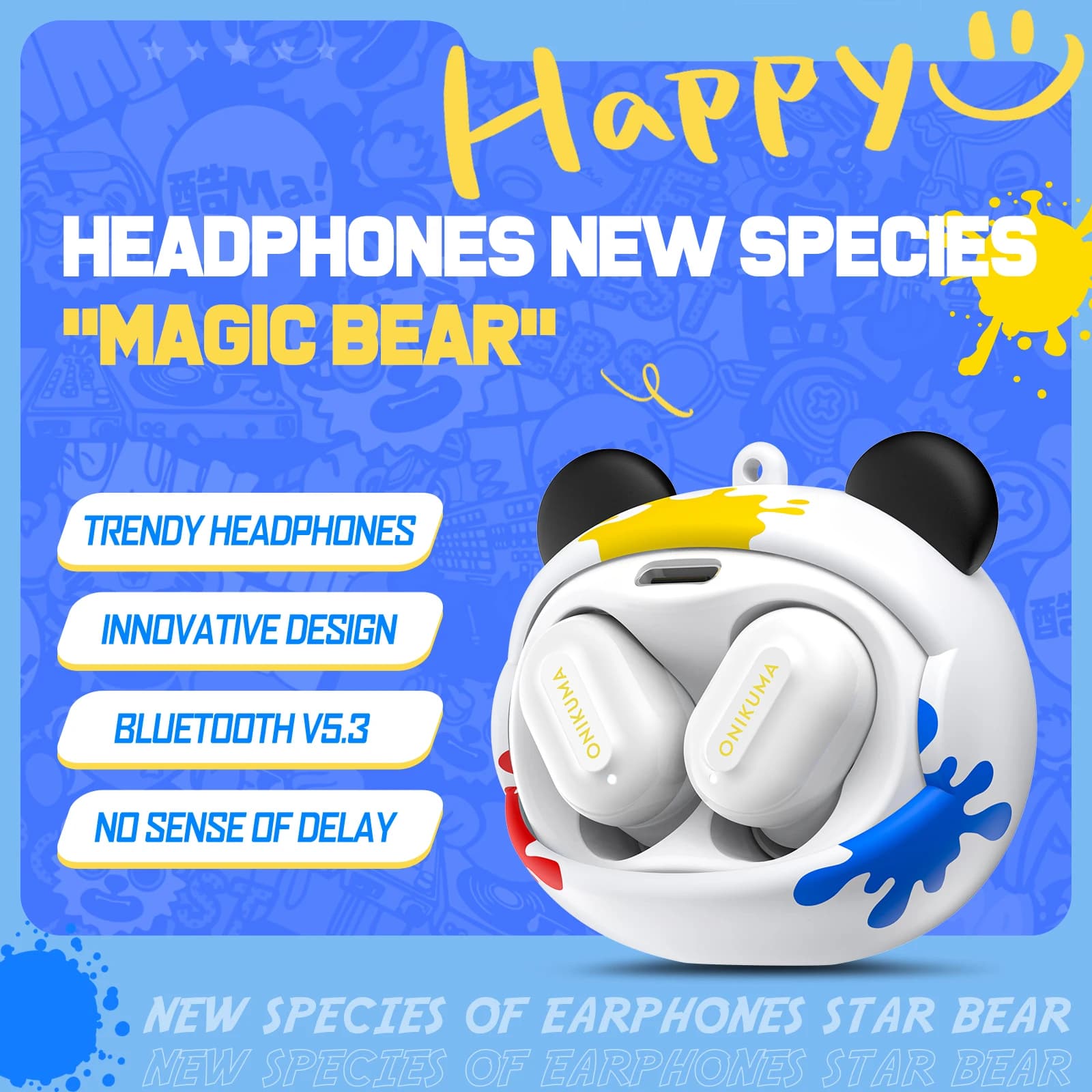 ONIKUMA-Casque de jeu sans fil T20, design rabattable rotatif, écouteurs intra-auriculaires stéréo H