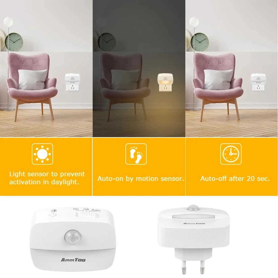 LED veilleuse capteur de mouvement lumière 220V EU Plug In capteur de mouvement intelligent lumière 