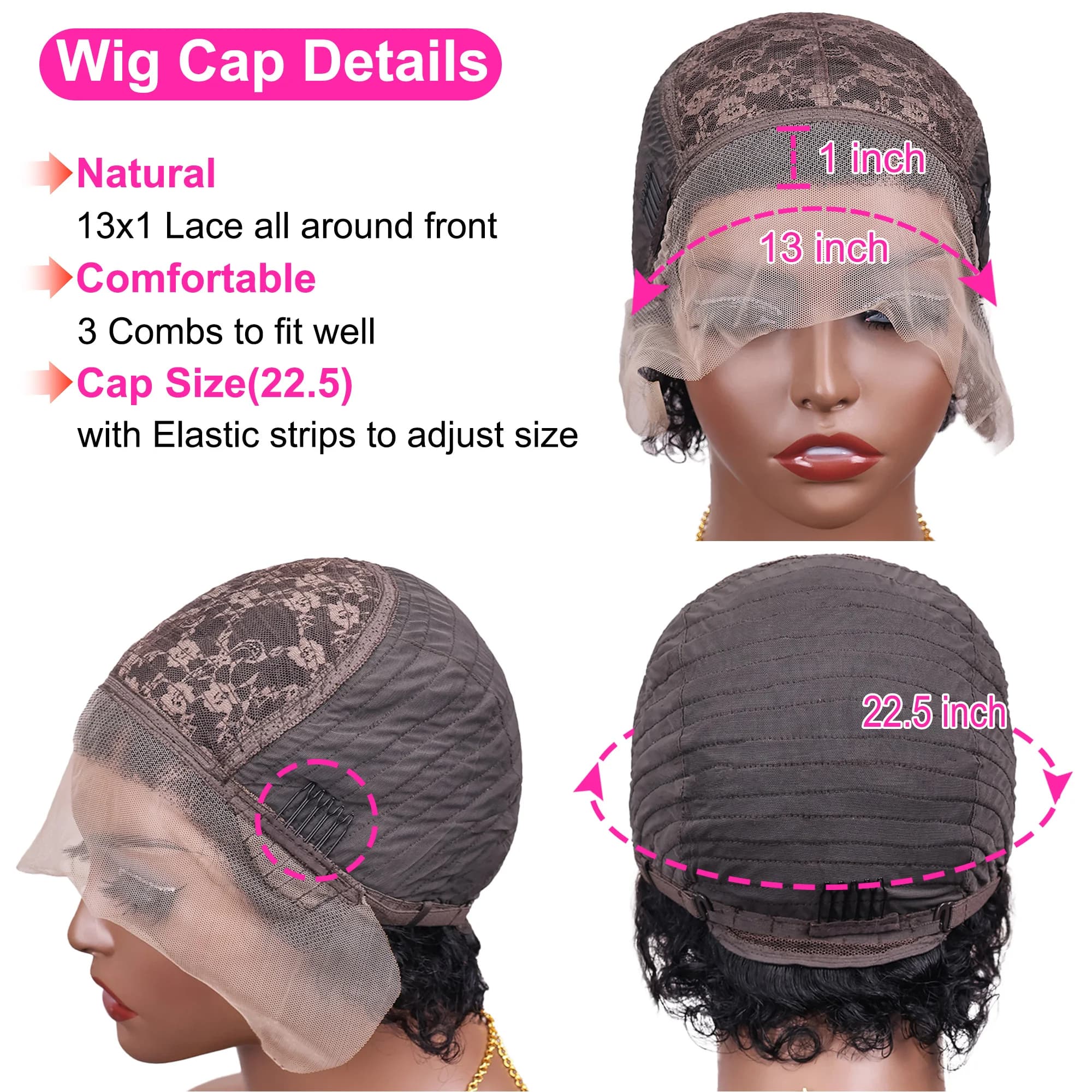 Perruques coupe lutin cheveux humains courts bouclés avant de lacet perruques de cheveux humains bré