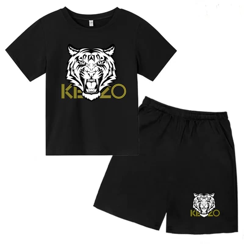 T-shirt d'été pour enfants, motif tigre, manches courtes + short, pour garçons et filles, tout-petit