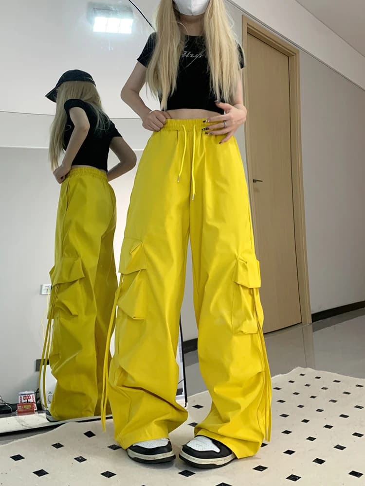 Zoki rose Streetwear Cargo pantalon femmes ample Harajuku Y2K pantalon droit américain rétro Hip Hop
