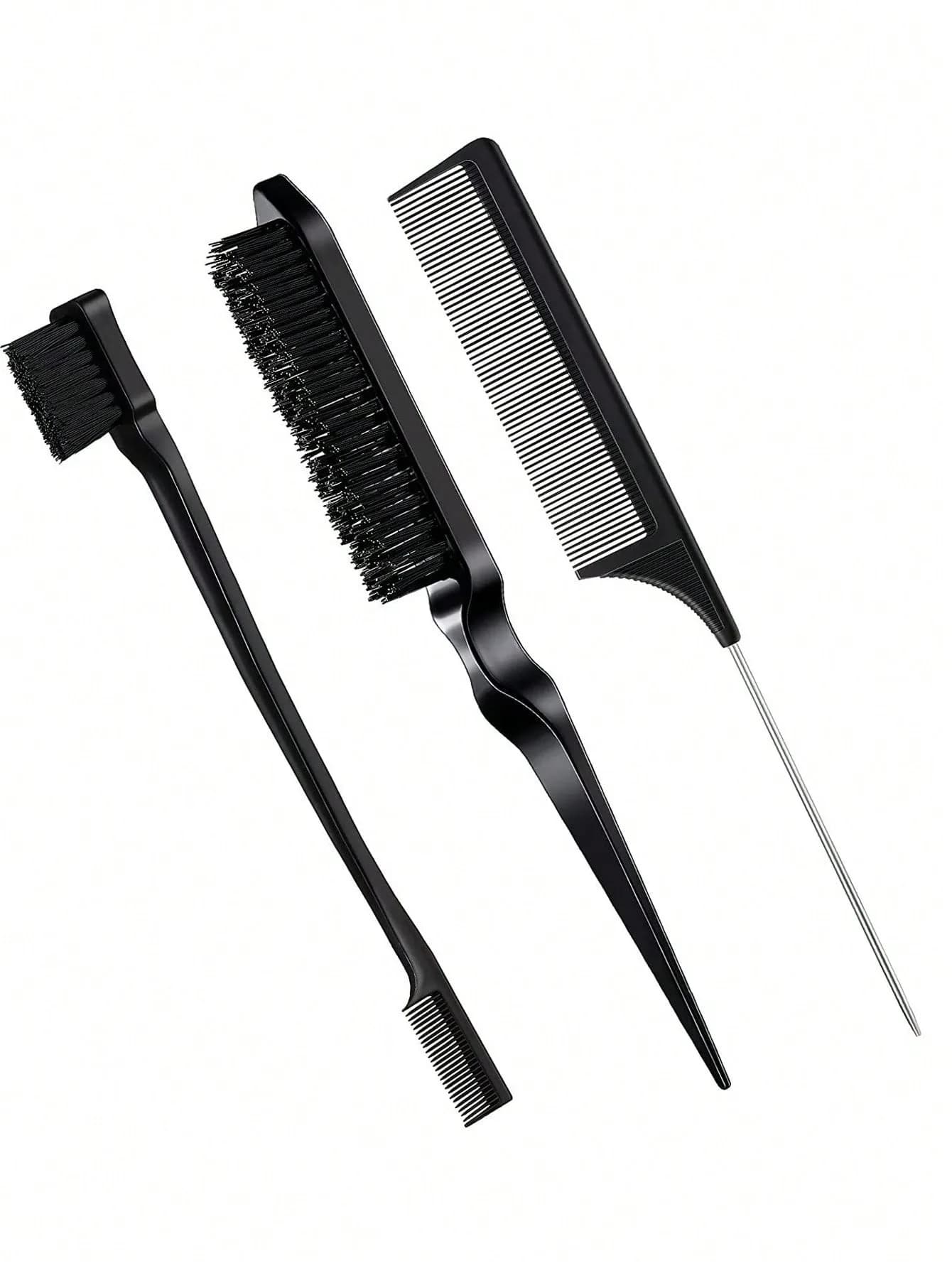 Ensemble de peignes de coiffure avec brosse à cheveux triple déchirures, brosse de bord de peigne à 