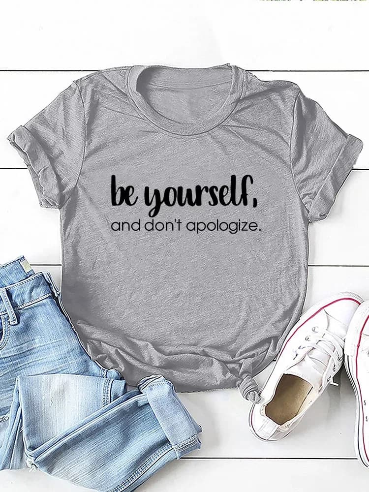 T-shirt manches courtes col rond femme, estival et humoristique, Be ABLE self, Don't Apologize Print