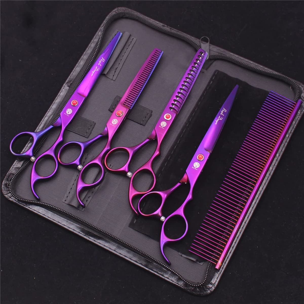 Ciseaux pour animaux de compagnie Dragon violet 7 '', Kit de ciseaux de toilettage pour chiens en ac