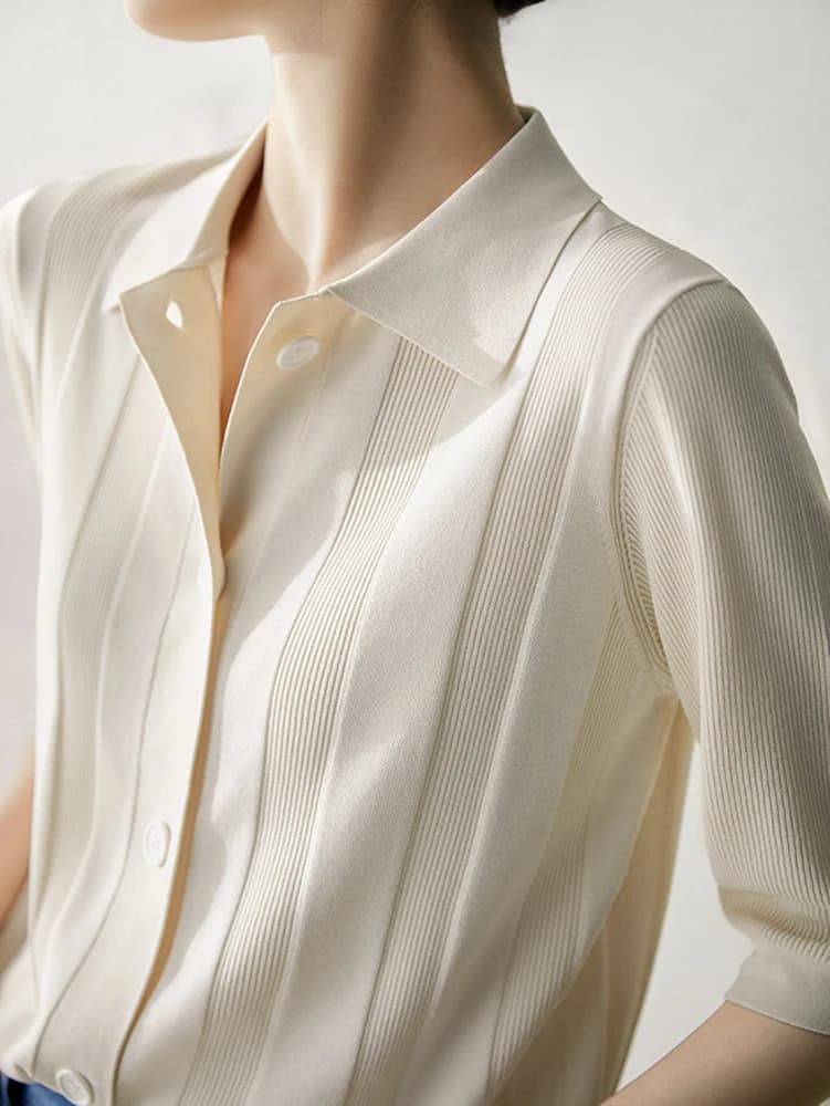 Col rabattu t-shirt Femme mode coréenne vêtements bouton t-shirts pour femmes à manches courtes 2025